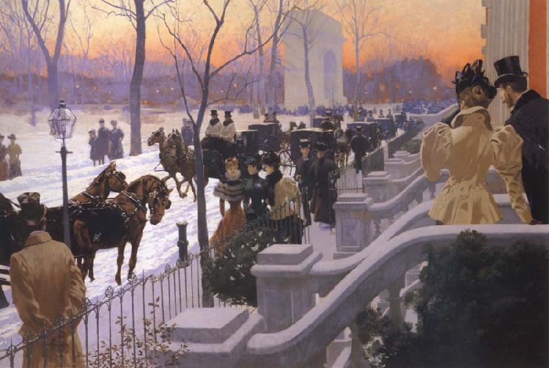 Lungren, Fernand Harvey A Winter Wedding Norge oil painting art